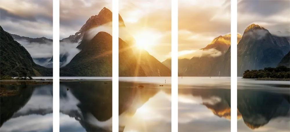 5-dielny obraz krásny východ slnka na Novom Zélande - 200x100