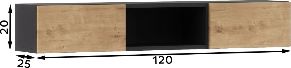 Polička Loyd (dub artisan + čierna matná). Akcia -9%. Vlastná spoľahlivá doprava až k Vám domov. 1051960