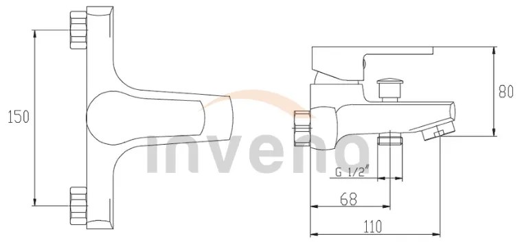 Invena Verso, vaňová batéria bez príslušenstva 150mm, chrómová, INV-BW-82-001-C