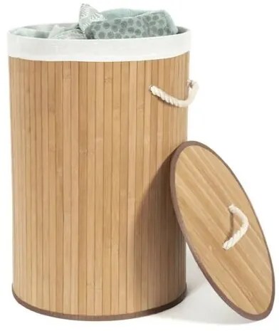 Compactor Bambusový kôš na bielizeň s vekom Compactor Bamboo - okrúhly, prírodný, 40 x 60 cm