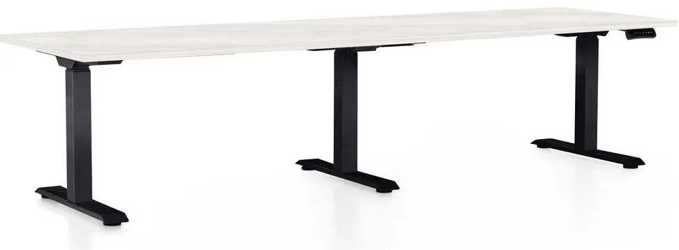 Výškovo nastaviteľný stôl OfficeTech Long, 260 x 80 cm, čierna podnož, biely jaseň