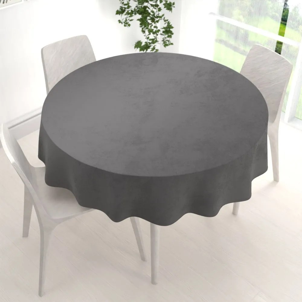 Biante Veľký zamatový okrúhly obrus Velvet Premium SVP-017 Tmavo sivý Ø 180 cm