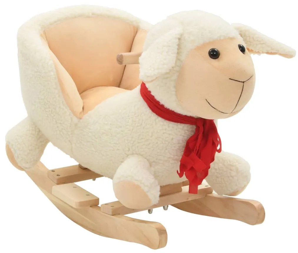 vidaXL Hojdacie zvieratko, ovca s operadlom plyšové 60x32x50 cm biele