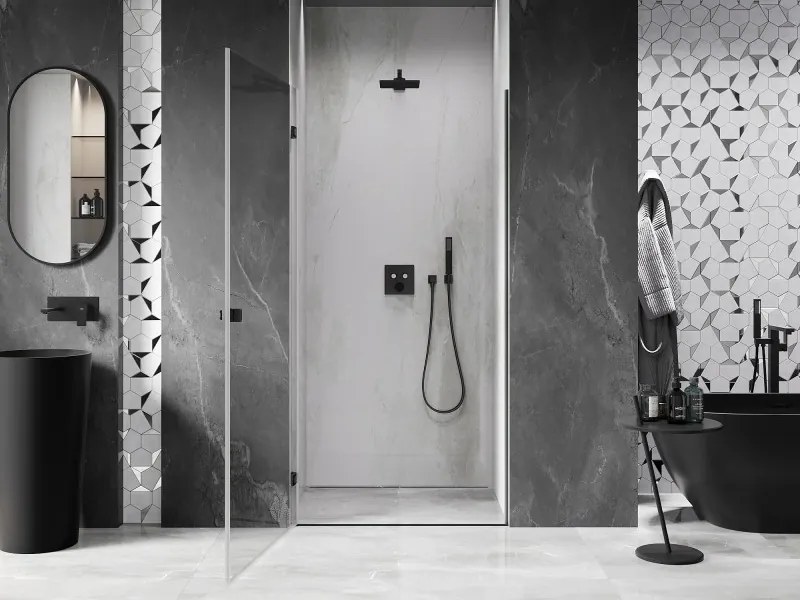 Mexen, Mexen Lunar-B výklopné sprchové dvere ľavé 85 cm, transparentné, čierne - 832-085-000-70-00-L