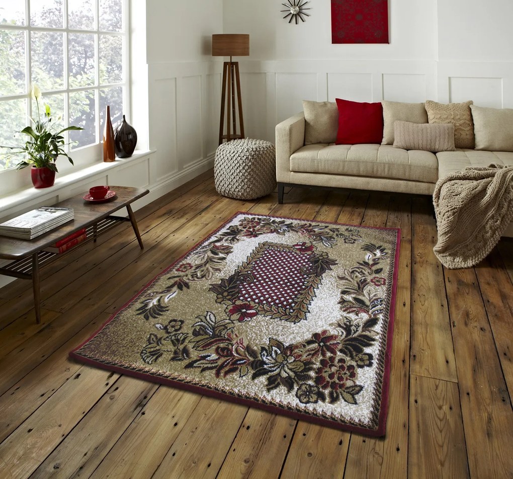 DY Červený koberec s kvetinovým vzorom Alfa 01 Rozmer: 150x210 cm