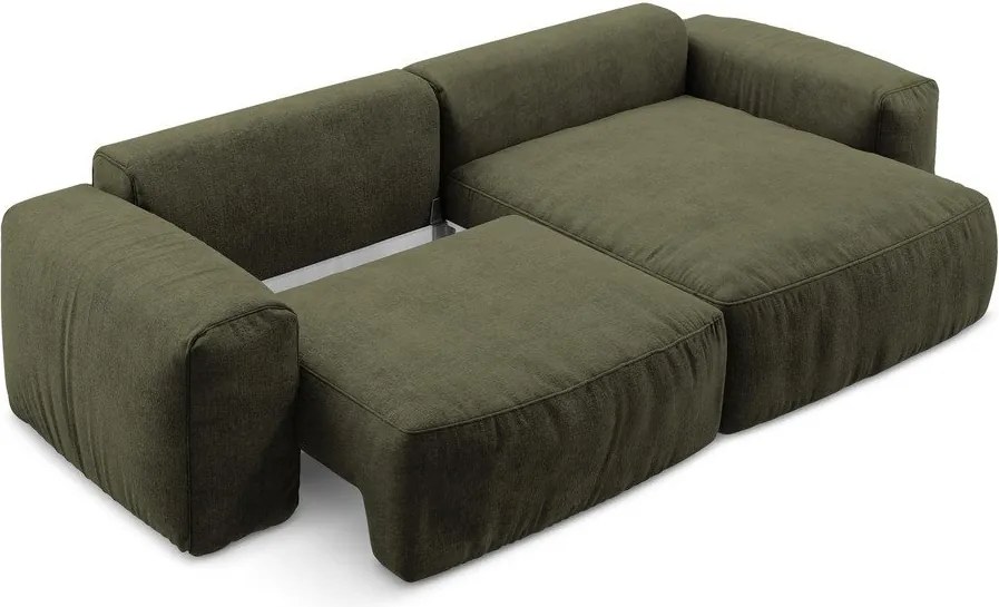 Zelená ženilková rozkladacia rohová pohovka (pravý roh/s leňoškou) Kuki – Makamii