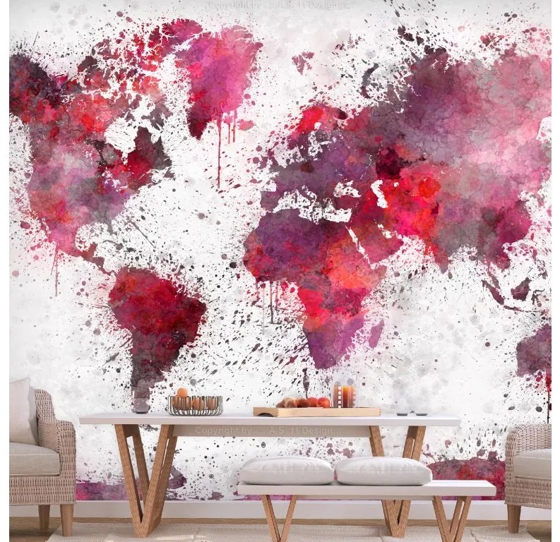 Artgeist Fototapeta - World Map: Red Watercolors Veľkosť: 100x70, Verzia: Standard