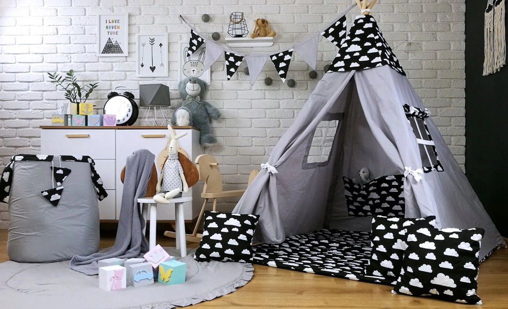 Detský kôš na hračky OBLÁČIKY - šedočierny