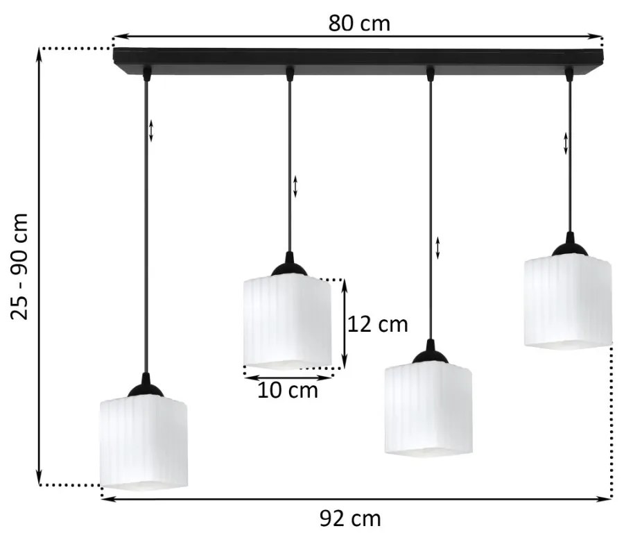 Závesné svietidlo Riffle Square, 4x biele sklenené tienidlo, b