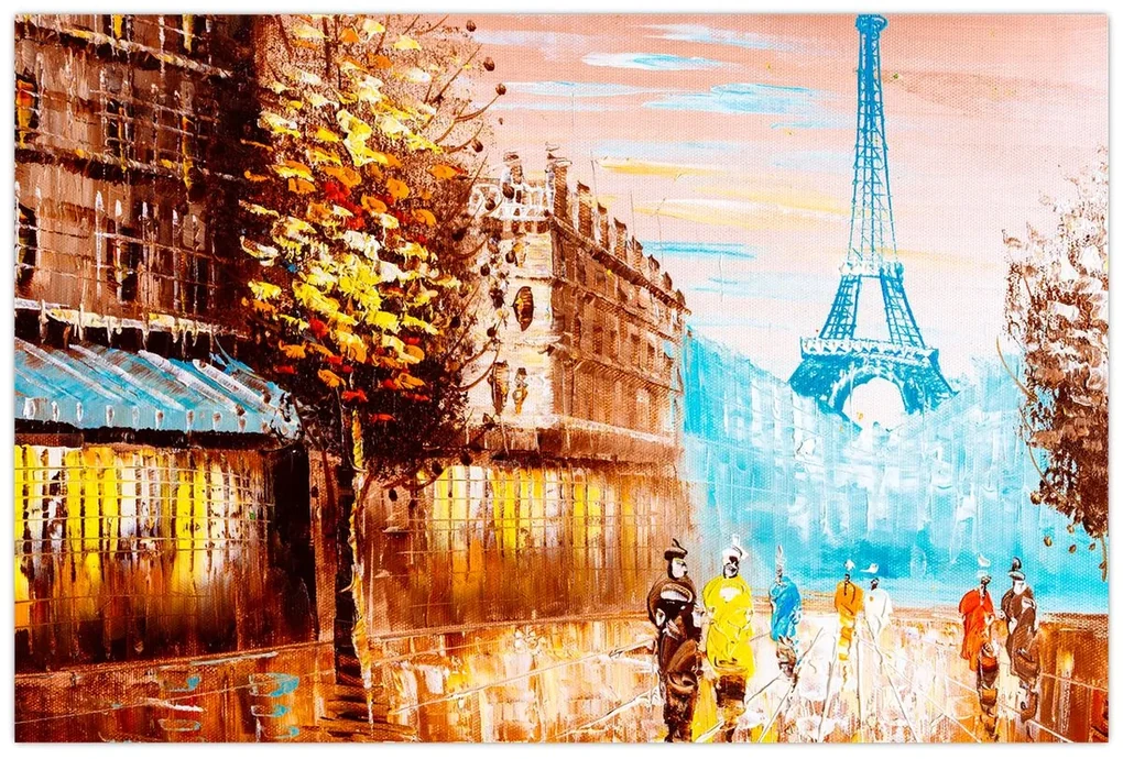 Obraz - Daždivého počasia a Eiffelovej veže (90x60 cm)