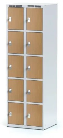 Alfa 3 Šatníková skrinka s úložnými boxami, 10 boxov 300 mm, laminované dvere buk, cylindrický zámok