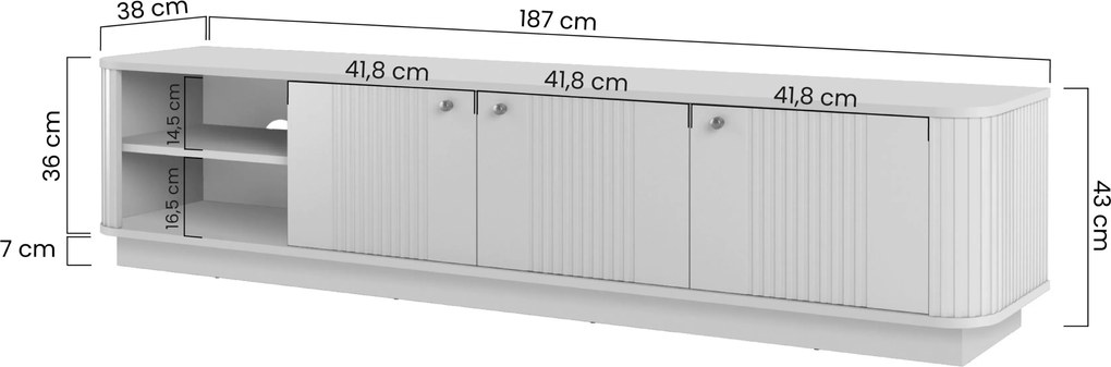 TV skrinka Vesper 3D 187 cm na sokli - čierna / zlaté úchytky