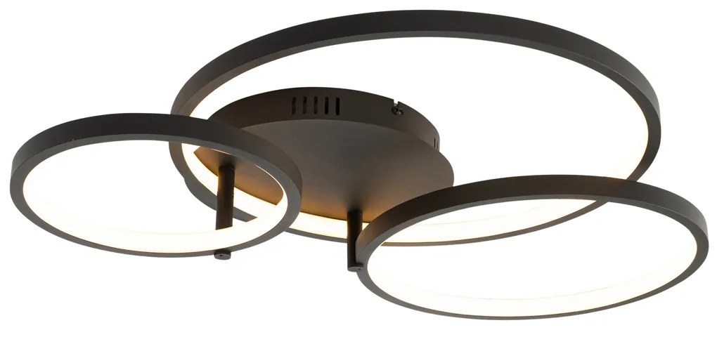 Inteligentné stropné svietidlo čierne 3-žiarovkové s diaľkovým ovládaním - Rondas