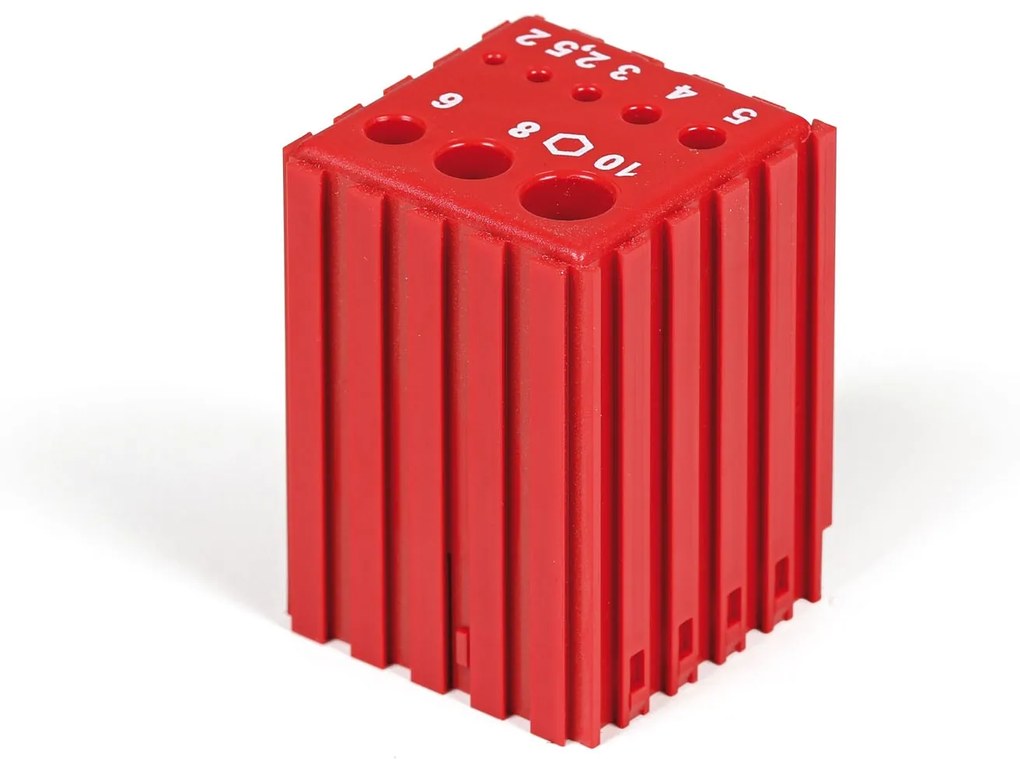 Plastový box na ukladanie šesťhranných Imbus kľúčov 2–10 mm, modul 5x5, 8 dutín, červená