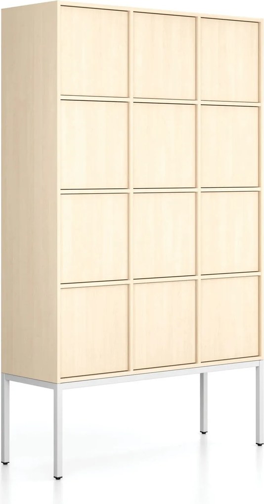 Kancelárska skriňa FRAME, biela podnož, 12x dvere, 1299 x 450 x 2185 mm, PUSH-lock, breza
