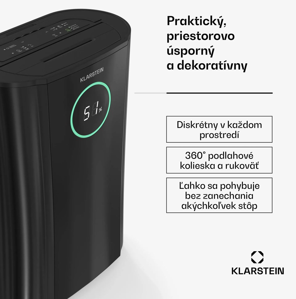 Klarstein DryFy ProConnect 24L odvlhčovač vzduchu, 24 l/deň, 30 m², WiFi, Aplikácia, LED indikátor, 24-hodinový časovač