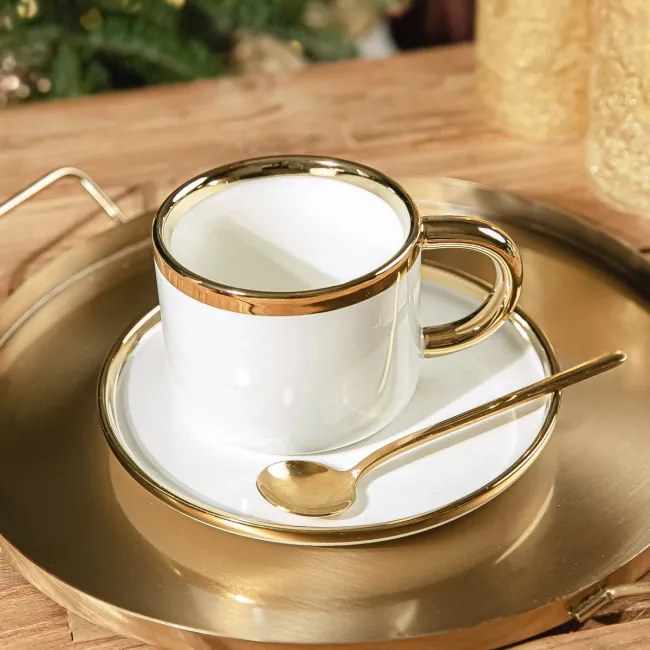 Šálka SINNES s podšálkou a lyžičkou, biela / zlatá 806563 200 ml