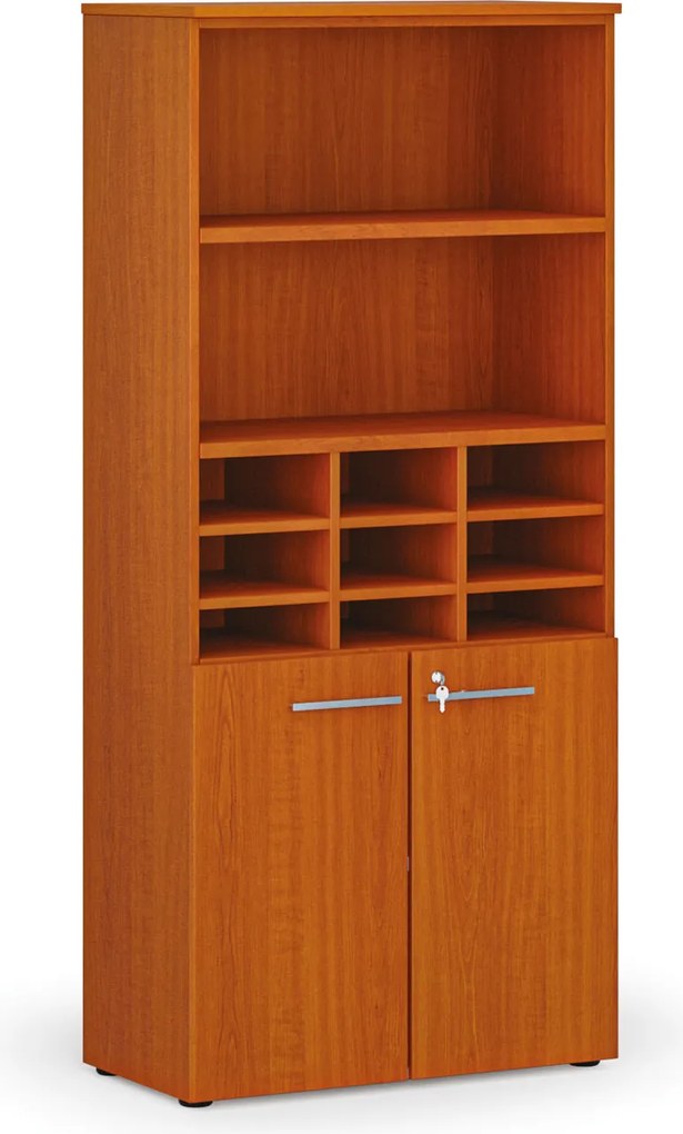 Triediaci regál s dverami PRIMO WOOD, 800 x 420 x 1781 mm, 9 priehradok, čerešňa