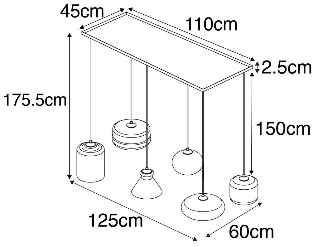 Art Deco závesné svietidlo čierne s dymovým sklom 6-žiarovkové - Wallace
