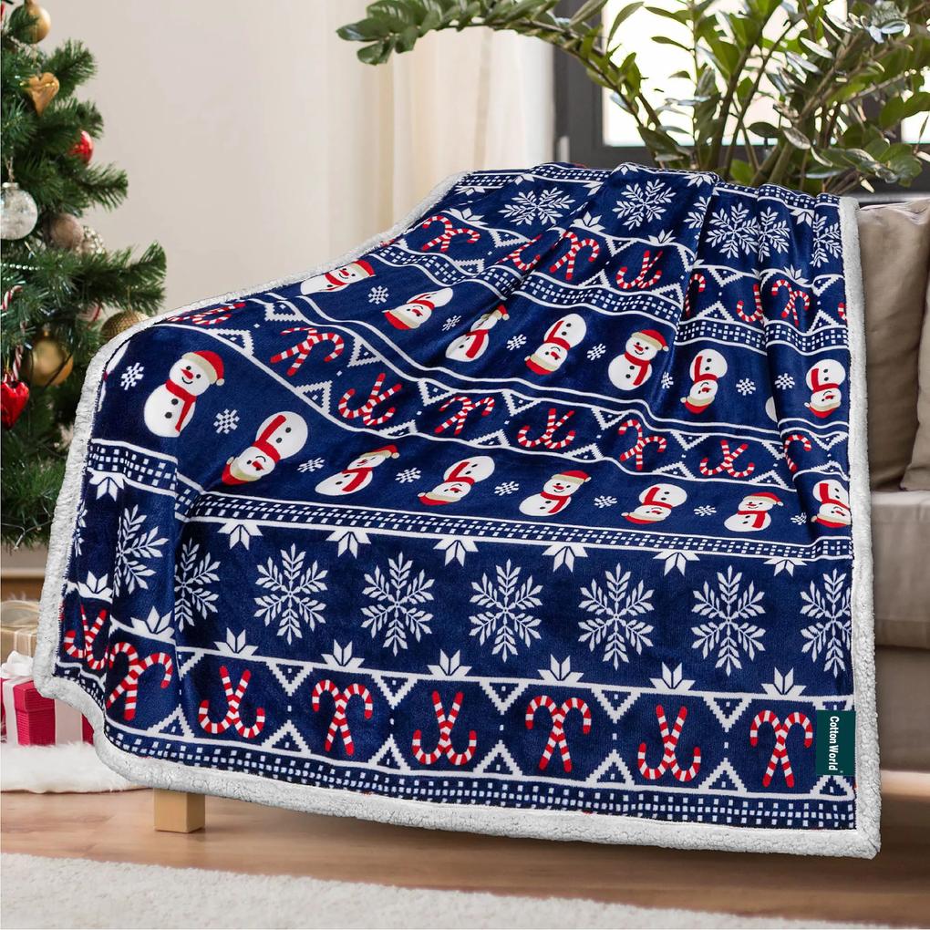 Vianočná tmavomodrá baránková deka z mikroplyšu FROSTY Rozmer: 200 x 220 cm