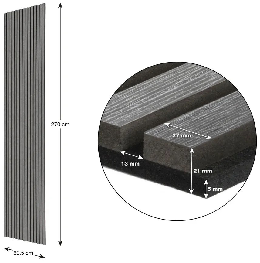 Akustický panel G21 270x60,5x2,1 cm, tmavo šedý dub 63910196 2ks