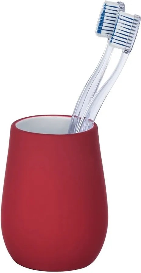 Červený keramický pohárik na zubné kefky Wenko Sydney