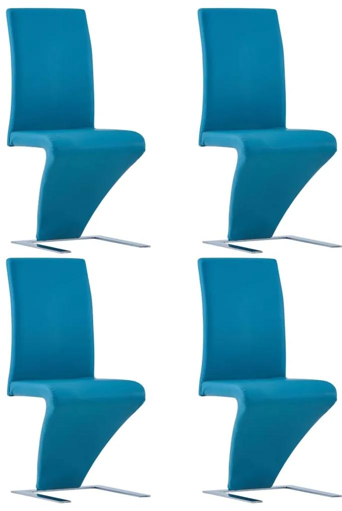 vidaXL Jedálenské stoličky, cikcakový tvar 4 ks, modré, umelá koža