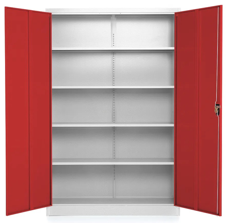 Univerzálna kovová skriňa 120 x 40 x 185 cm, cylindrický zámok, červená - ral 3000