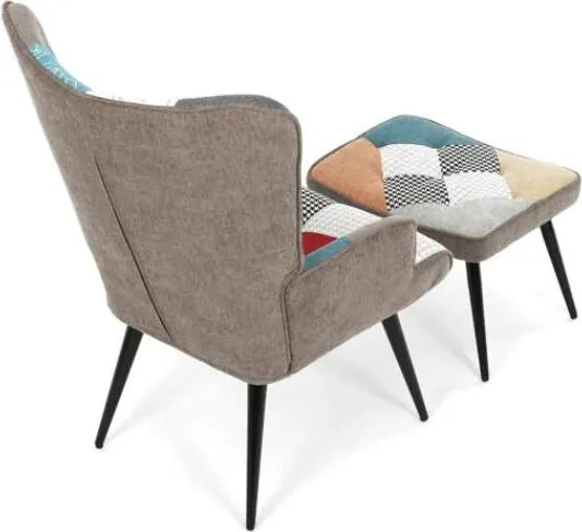Kreslo ušiak s podnožou ELDORIA PATCHWORK