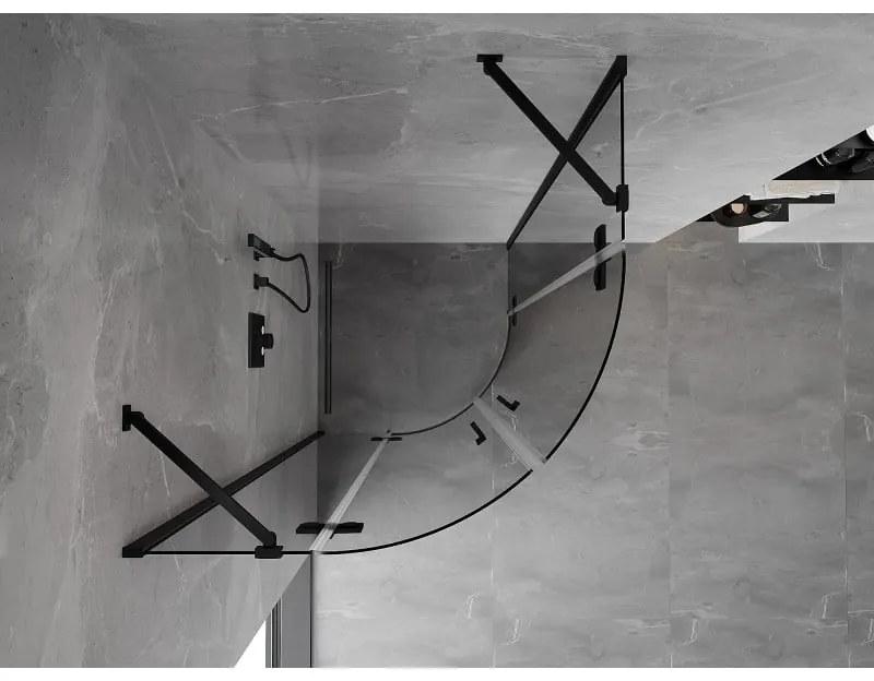 Mexen Mist, polkruhový výklopný sprchový kút 70 x 70 cm, číre sklo, čierny profil, 8A33-070-070-70-00