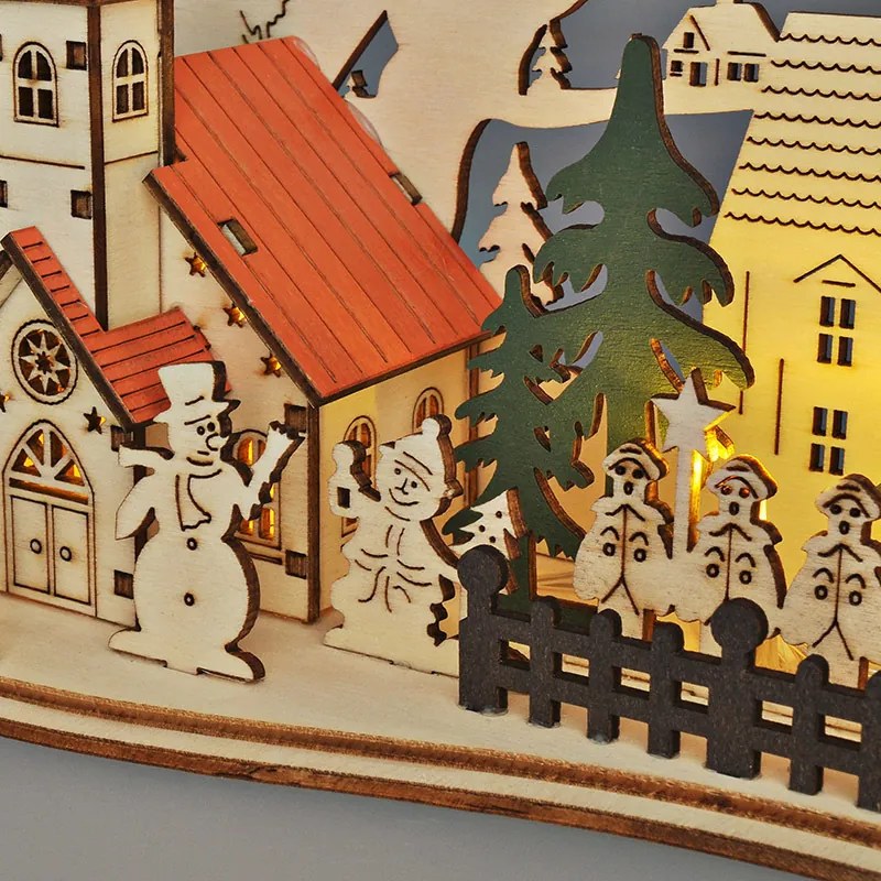 LED vianočné mestečko s kostolom 30x19 cm