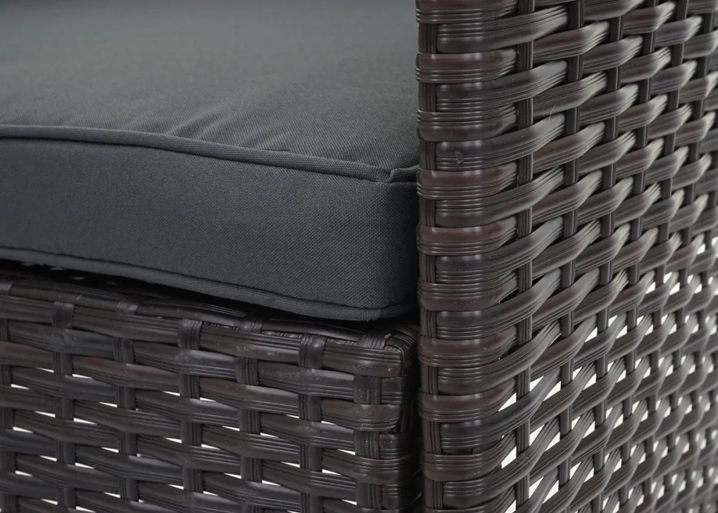 Záhradná súprava 2 kresiel, pohovky a stolíka HWC-F55 - hnedá, vankúše tmavosivá