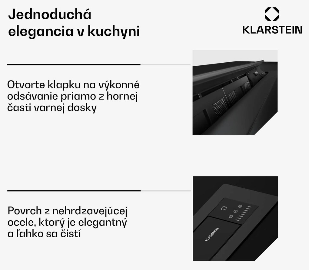 Klarstein Brisa digestor, výsuvný, 710 m³/h, A+, LED, 42 dB, režim odsávania/recirkulácie