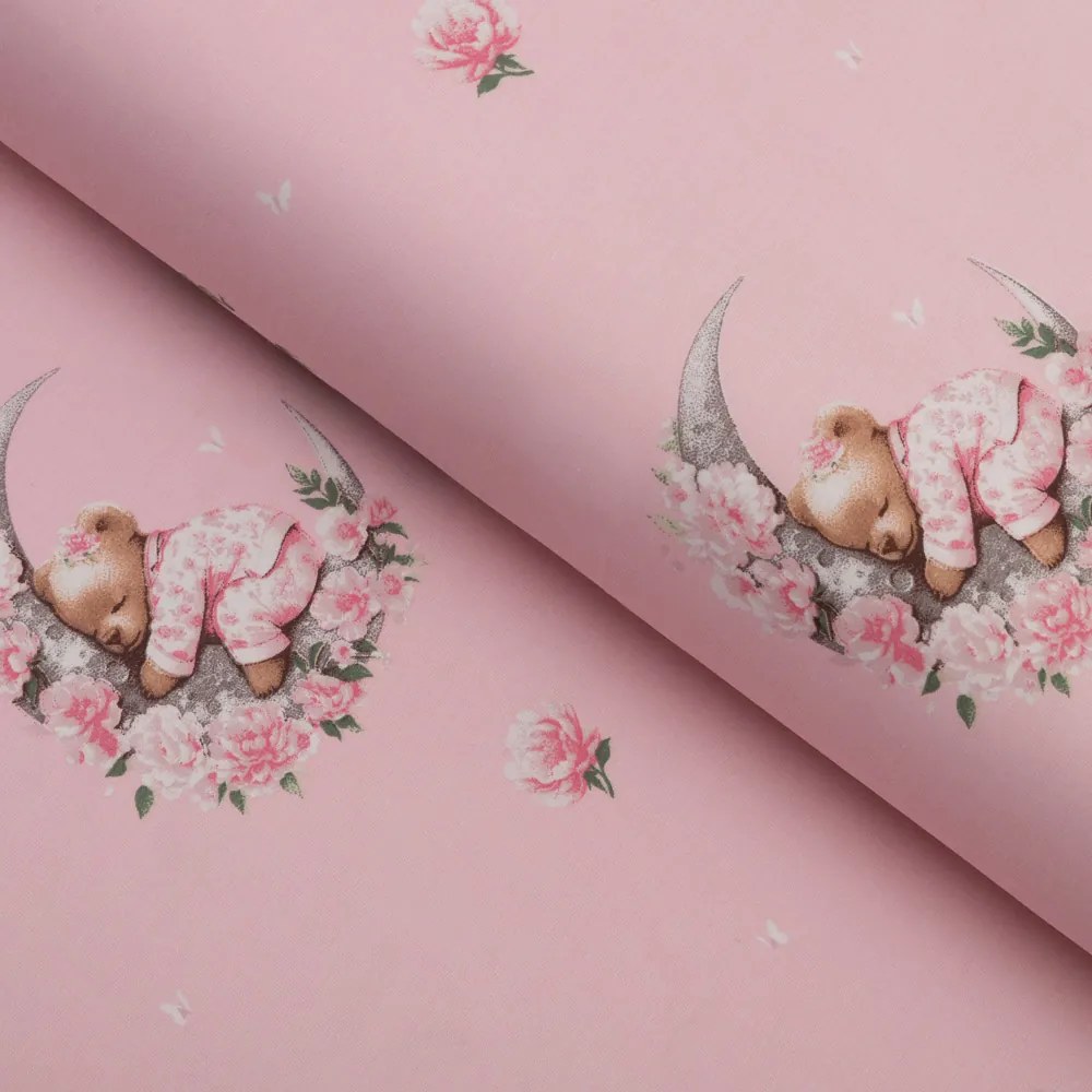 Biante Detský vankúš valec bonbon Sandra SA-626 Spiace medvedíky na ružovom 15x60 cm