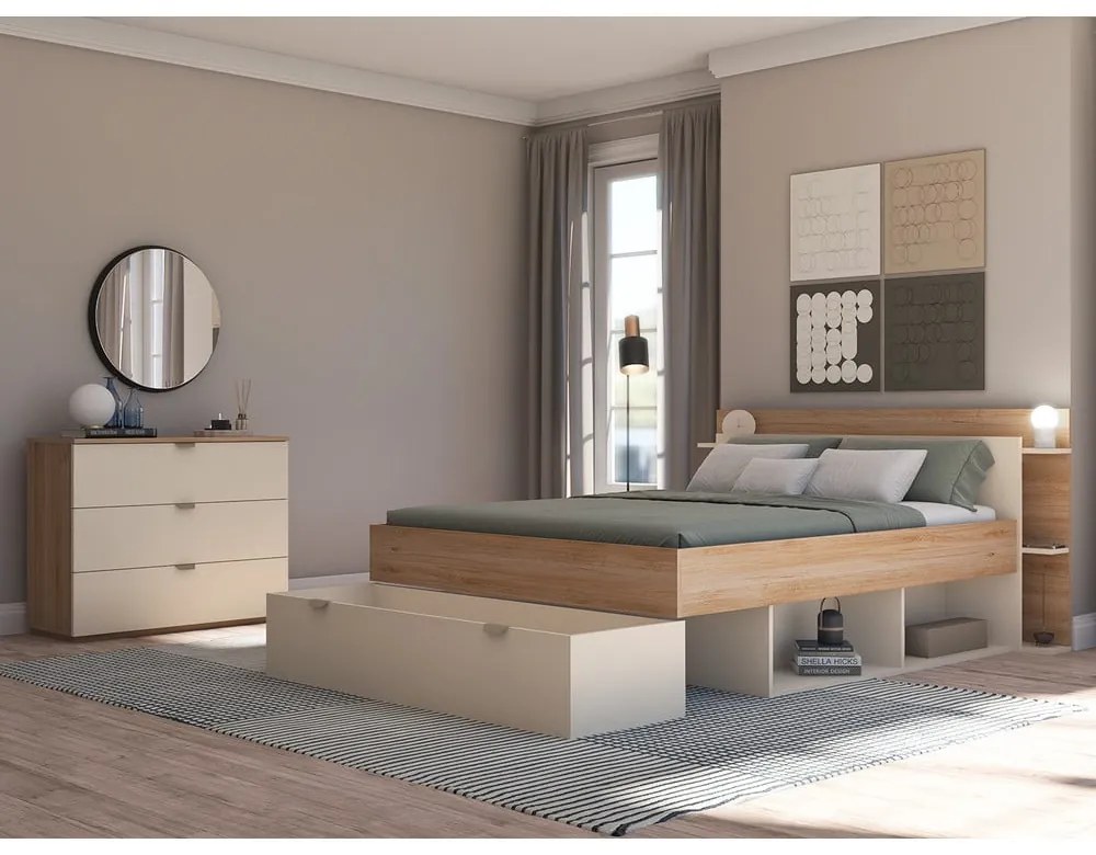 Komoda v dekore duba v krémovo-prírodnej farbe 100x80x40 cm Dennis – Marckeric