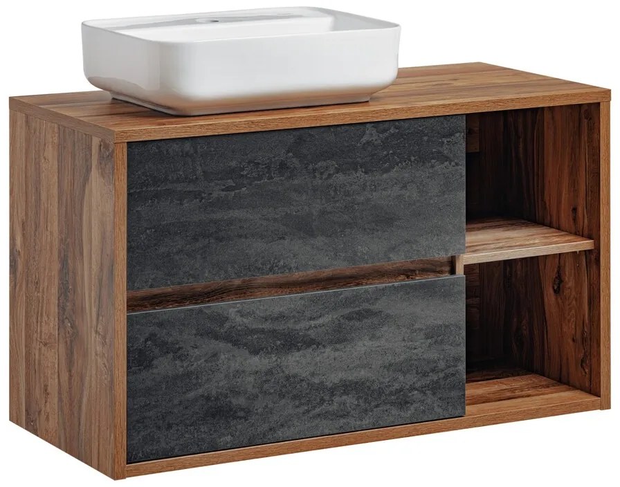 Závesná skrinka Hampton Concrete Magic s doskou a umývadlom 100 cm tmavý betón/dub hunton