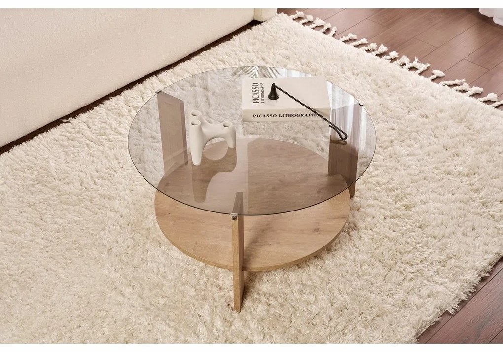 Konferenčný stolík Clara Sapphire Oak s tmavým sklom