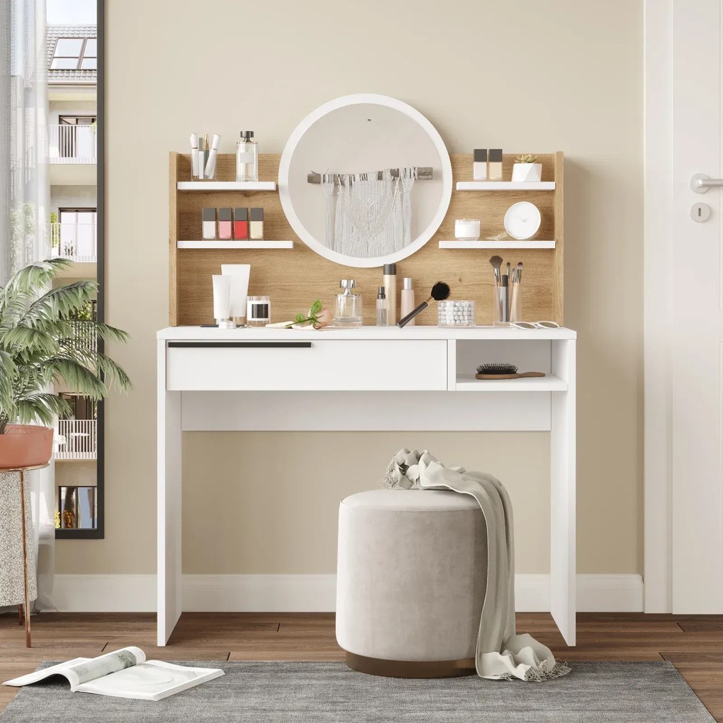 Toaletný stolík Houseland Ainaly dub Castello/biely