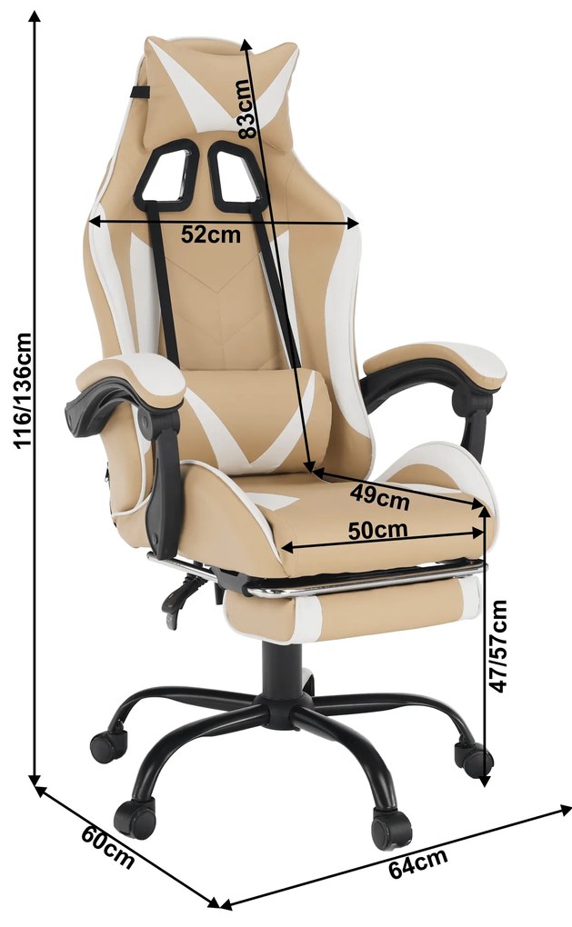 Kancelárske/herné kreslo Oswaldo (béžová + biela). Vlastná spoľahlivá doprava až k Vám domov. 1034267