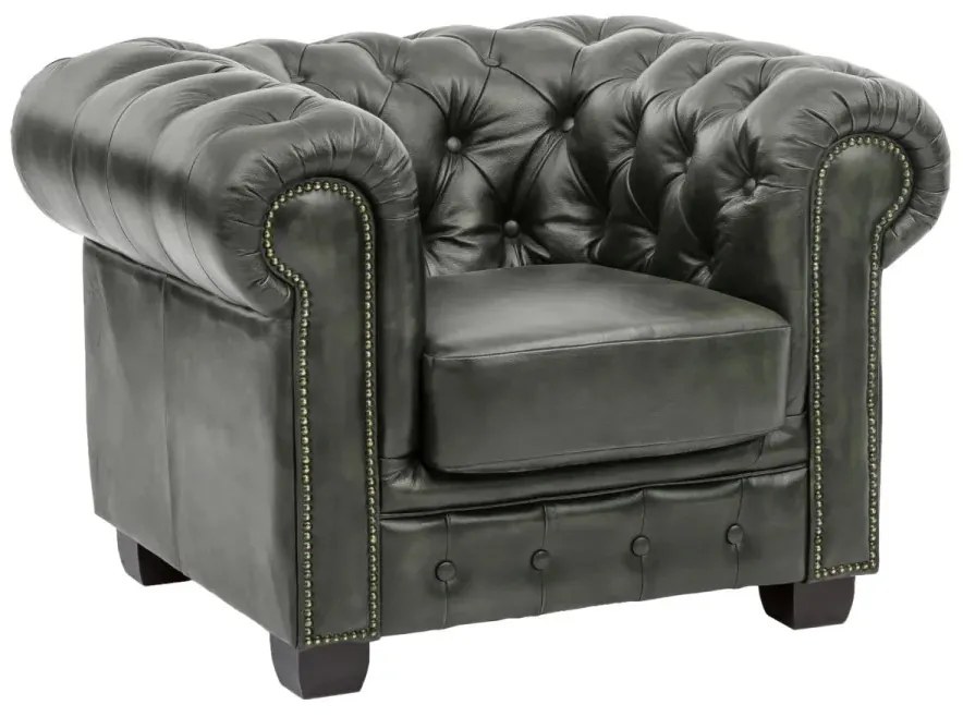furniture-nabytek.cz - Masívne kreslo Chesterfield z pravej kože, zelené – 100×90×72 cm