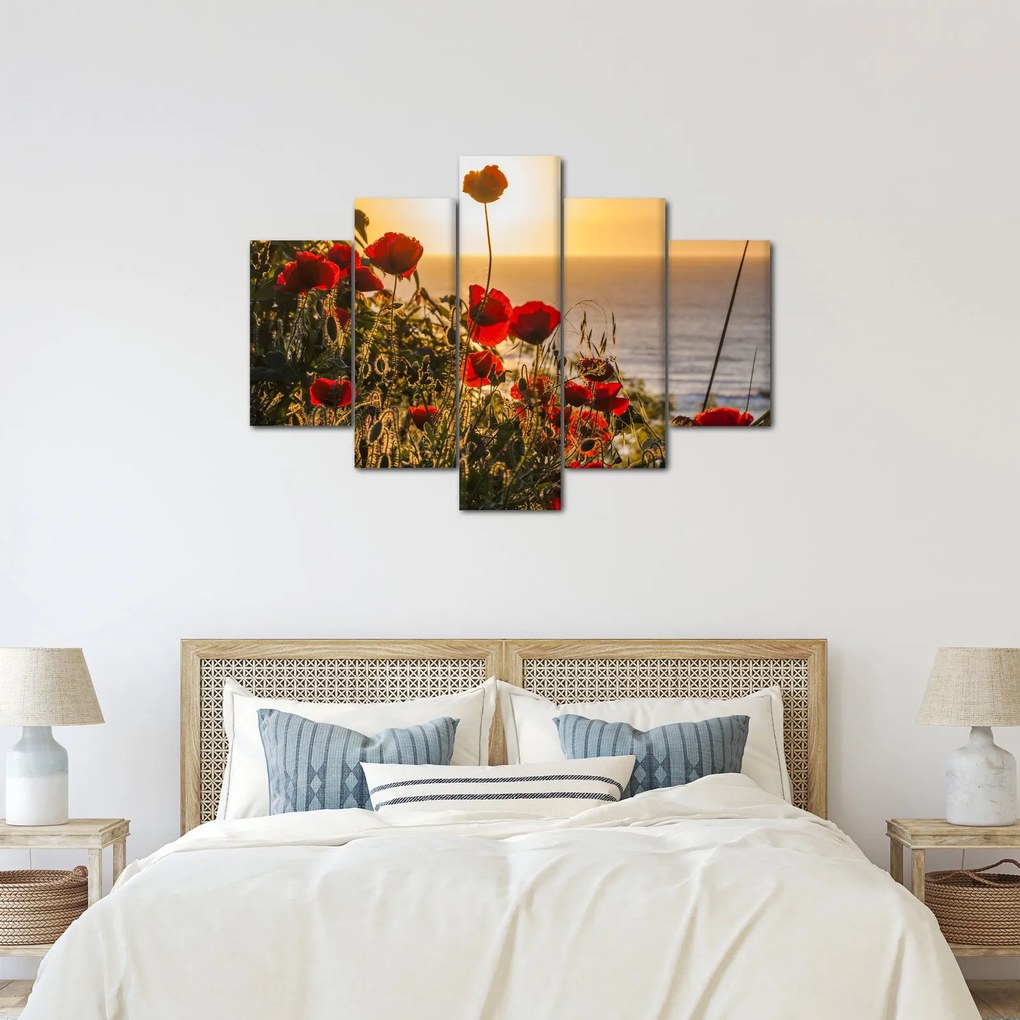 Obraz západu slnka s vlčími makmi (150x105 cm)