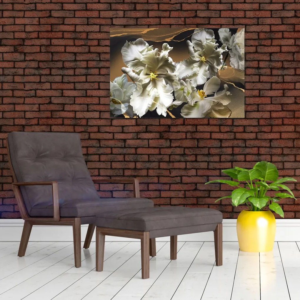 Obraz - Kvety orchideí na mramorovom pozadí (90x60 cm)