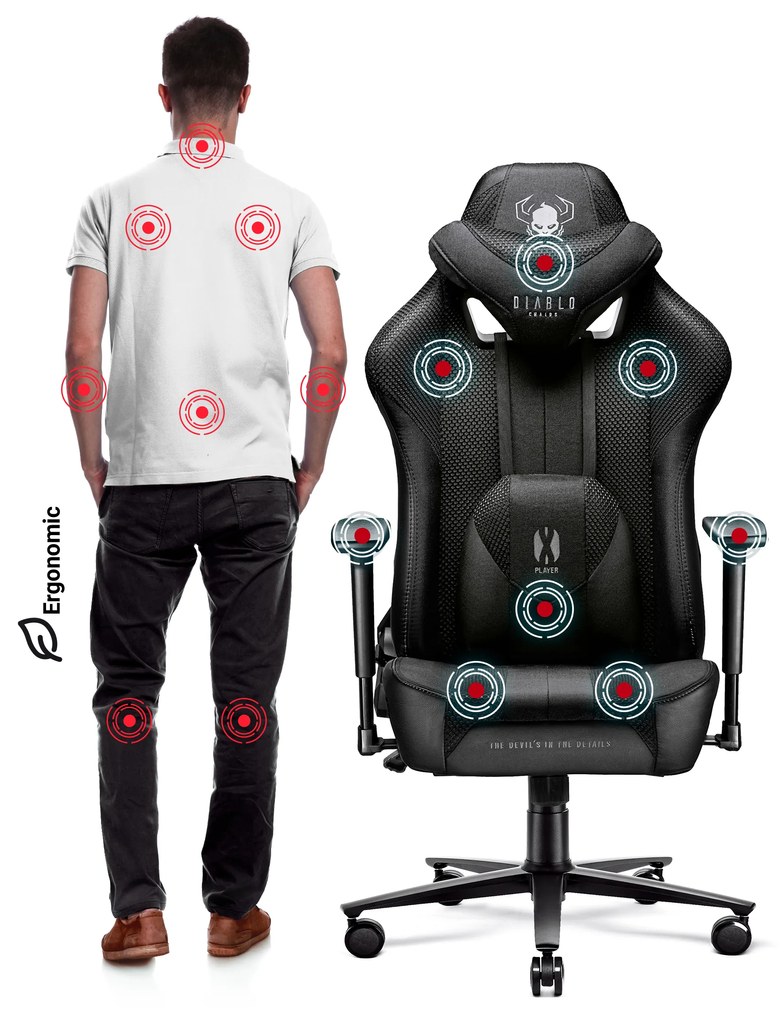 Látkové herné kreslo Diablo X-Player 2.0 King Size: čierne Diablochairs