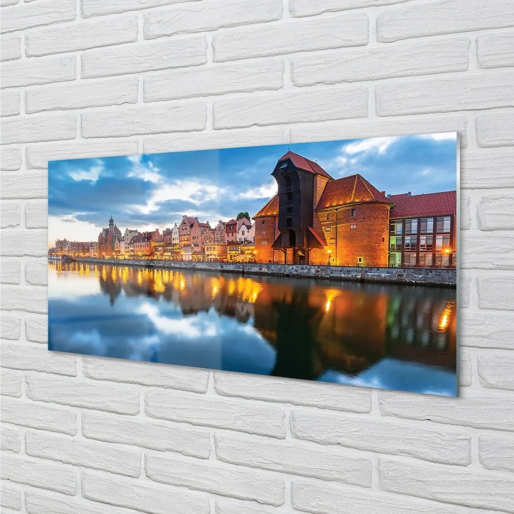 Sklenený obraz Gdańsk riečne budovy 100x50 cm