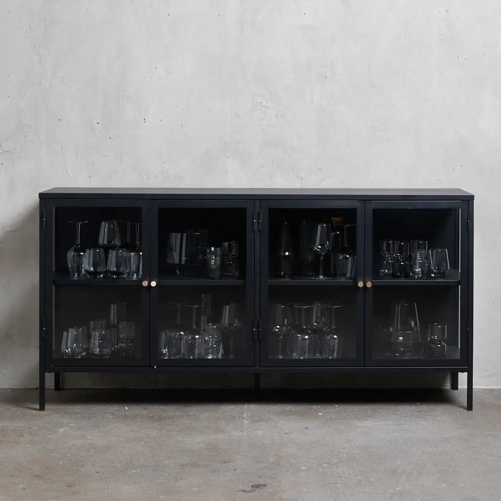 Čierna vitrína Unique Furniture Carmel, dĺžka 170 cm