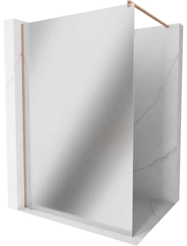 Mexen Kioto, sprchová zástena Walk-In 90 x 200 cm, 8mm sklo vzor zrkadlo, medený matný profil, 800-090-101-65-50