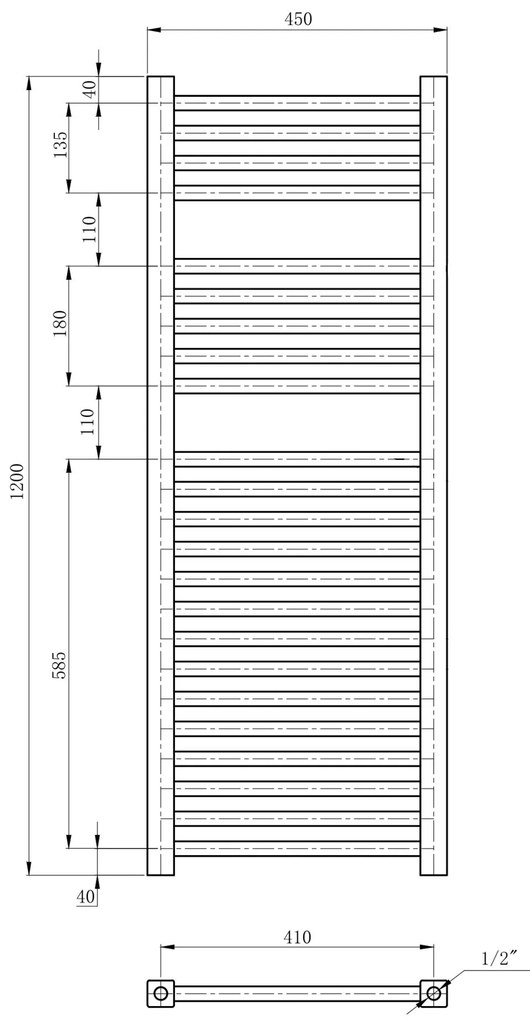 Gamma Erga Proper, vykurovacie teleso 1200x450 mm, 650W, čierna, ERG-LAV-PROP-12045-BK