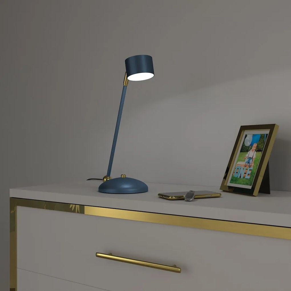 EUlight Stolná lampa Arena, 1x tmavomodré kovové tienidlo, db/g