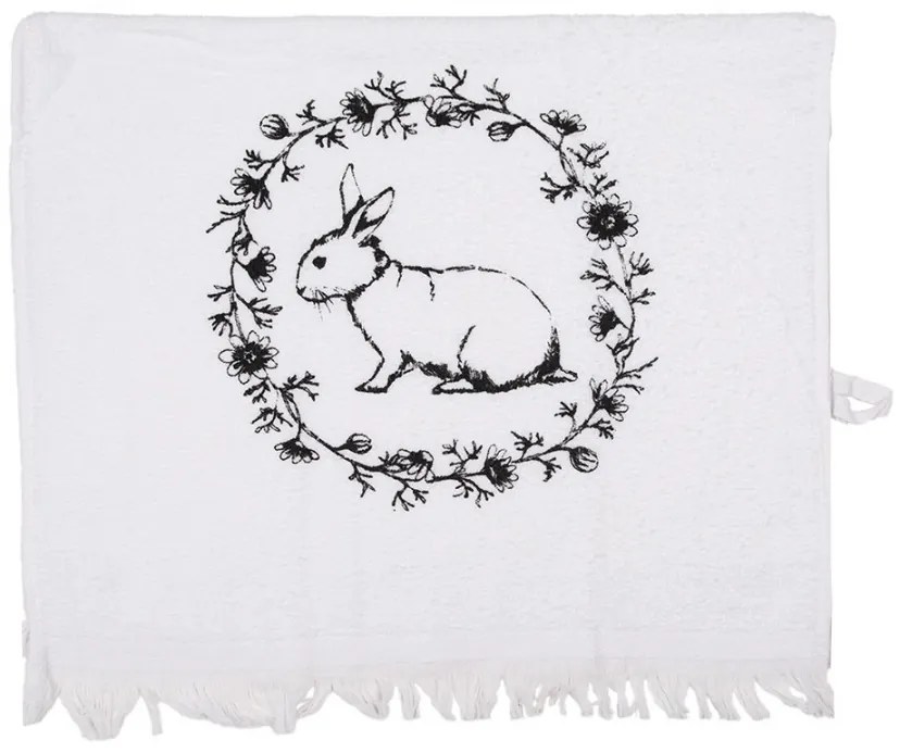 Biely froté kuchynský uterák s králikom - 40*66 cm