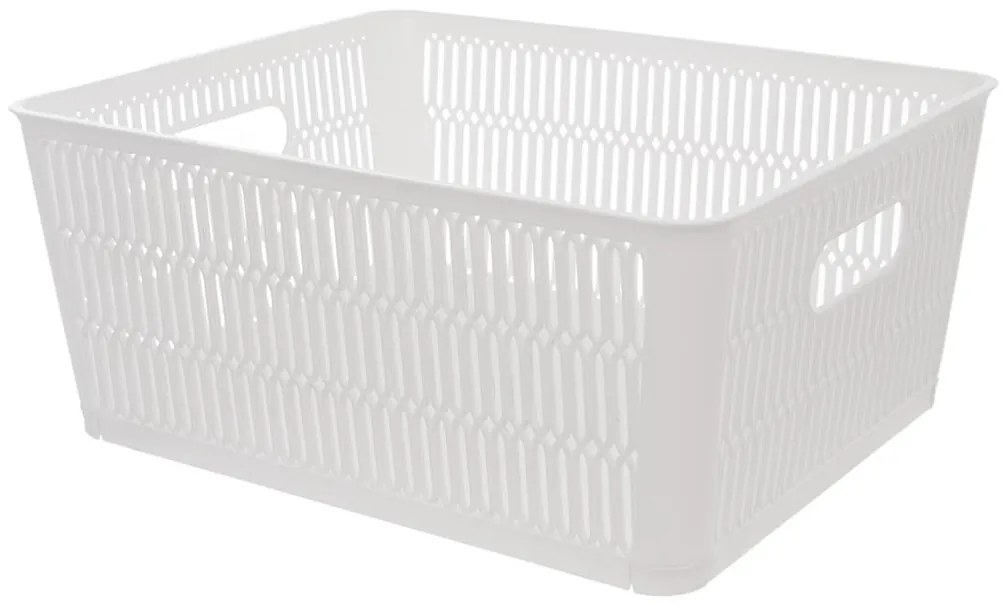 Orion L - Univerzálny košík NESTA, výsuvné klapky na stohovanie, biely, 28 x 23 x 12 cm